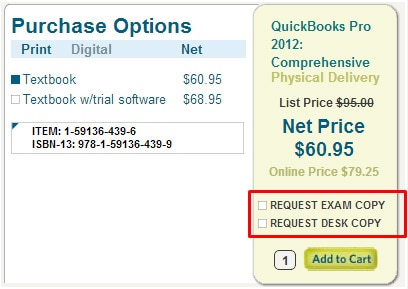 screenshot of purchase options highlighting request exam copy tab